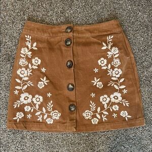 Francesca Embroidered Floral Brown Mini Skirt Size S